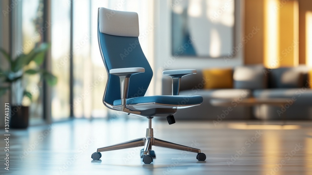 Modern office chair with ergonomic design, highlighting workspace and comfort Modern office chair with ergonomic design, highlighting workspace and comfort