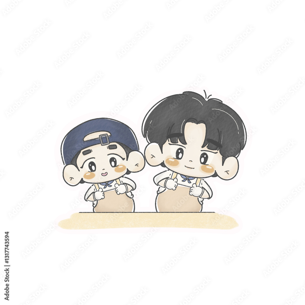Boys wearing an appron, chibi boys thumbs up, chibi sticker set, design character Boys wearing an appron, chibi boys thumbs up, chibi sticker set, design character