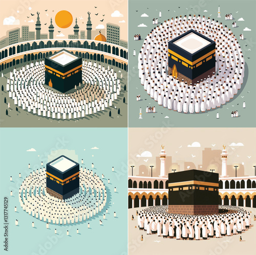 Pilgrims dressed in ihram solemnly circle the Kaaba, symbolizing the sacred moment of the Hajj pilgrimage which coincides with Eid al-Adha