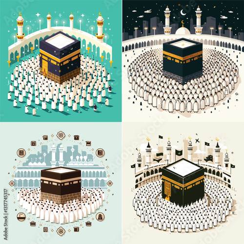 Pilgrims dressed in ihram solemnly circle the Kaaba, symbolizing the sacred moment of the Hajj pilgrimage which coincides with Eid al-Adha