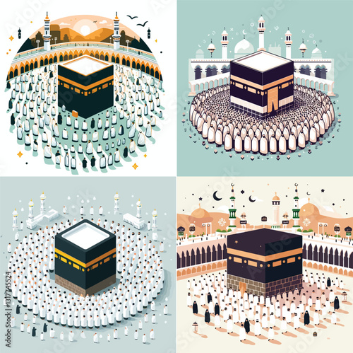 Pilgrims dressed in ihram solemnly circle the Kaaba, symbolizing the sacred moment of the Hajj pilgrimage which coincides with Eid al-Adha