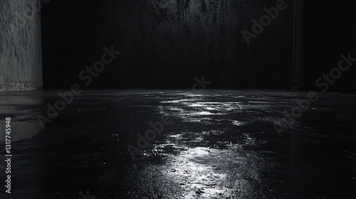 Dark Concrete Room Mysterious Reflective Floor Interior Design Photography