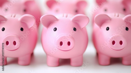 Online shopping savings chaos of piggy banks home photography indoor financial awareness