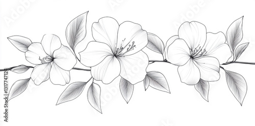 Black and White Botanical Line Art Illustration
