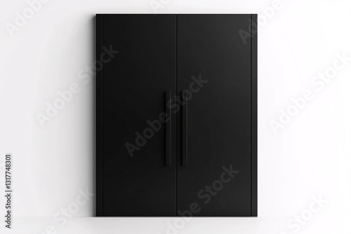 minimalist black door with long handles white background