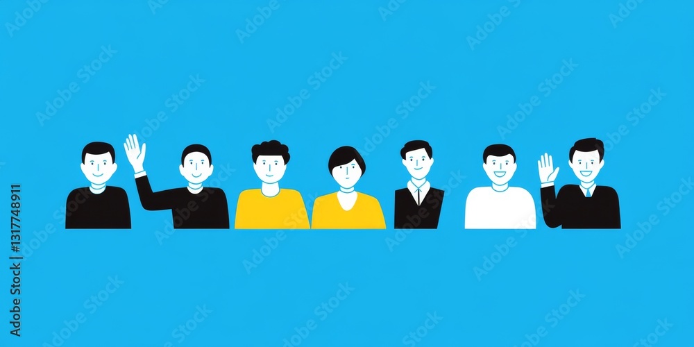 a video conference with six people smiling and waving, each in different colored outfits a video conference with six people smiling and waving, each in different colored outfits