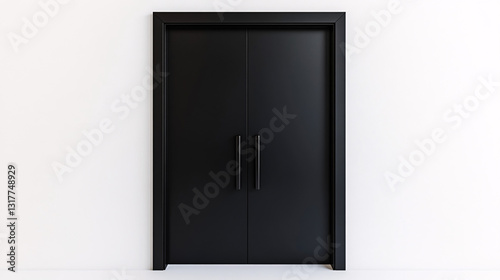minimalist black double door with handles white wall