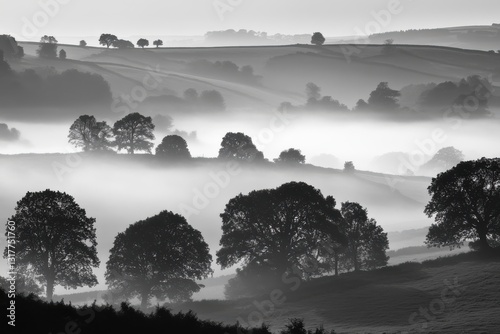 A foggy moorland in the early morning, mystery