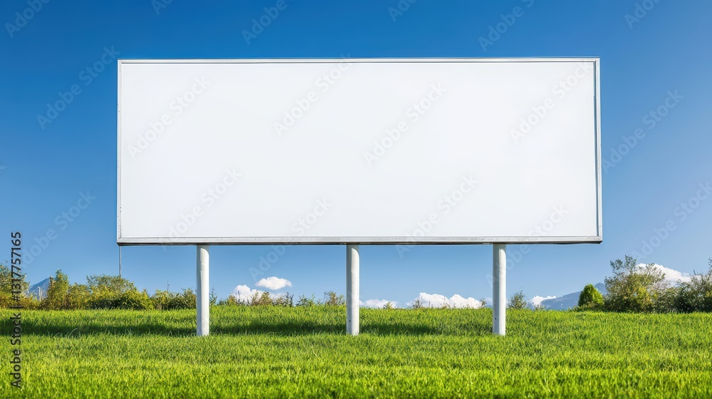 Large White Advertising Board in a Scenic Park Surrounded by Nature and Blue Sky Large White Advertising Board in a Scenic Park Surrounded by Nature and Blue Sky