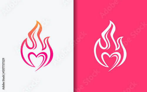A modern minimalist logo featuring a heart shape fused with a flame, symbolizing passion and warmth.