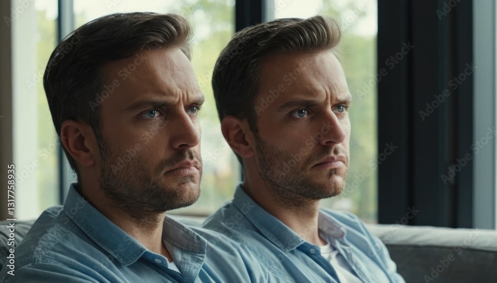 Intense Reflection: Two Young Men Contemplating with Focused Expressions Intense Reflection: Two Young Men Contemplating with Focused Expressions