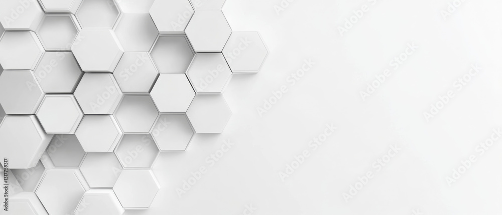 Obraz premium Panoramic Wall of Random shifted white honeycomb hexagon background wallpaper with copy space.