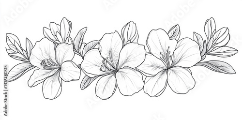 Botanical Line Art with Foliage and Petals
