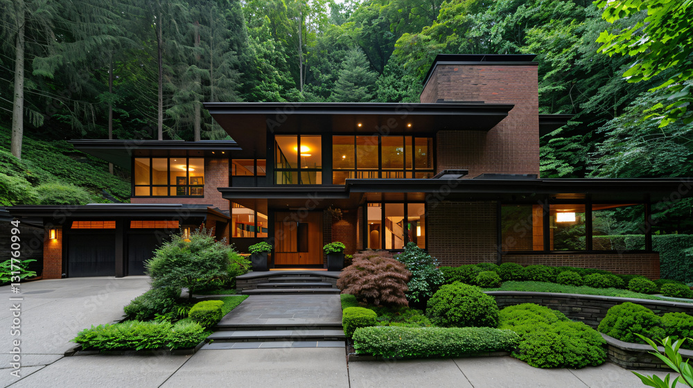 A Luxurious Modern Residence Nestled in a Verdant Forest Setting, Showcasing Exquisite Architecture A Luxurious Modern Residence Nestled in a Verdant Forest Setting, Showcasing Exquisite Architecture