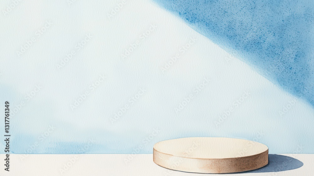 Εκτύπωση καμβά Watercolor Illustration of a Simple Podium with Light Blue Background and Soft S