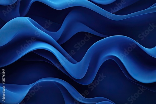 Deep blue flowing curves.  Abstract design with smooth, wavy, overlapping forms.  Rich, saturated blue tones create a sense of depth and movement photo