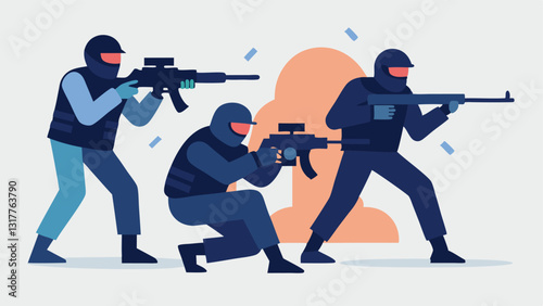 Team Coordination A scene where the sniper is collaborating with other SWAT members below indicated by gestures while keeping their weapon ready emphasizing teamwork in a tense