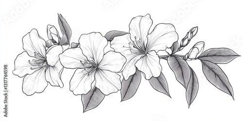 Transparent Background Floral Sketch in Fine Lines
