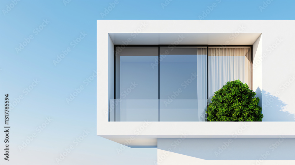 Fototapeta premium Modern Minimalist Balcony Design A Serene Oasis of Tranquility in a Pristine White Architectural