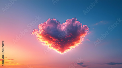 Heart Shaped Cloud Illuminated By Sunset Colors In A Blue And Pink Sky