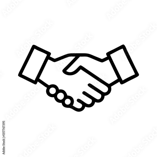 a simple black line drawing of two hands shaking, symbolizing agreement or partnership, vector icon illustration