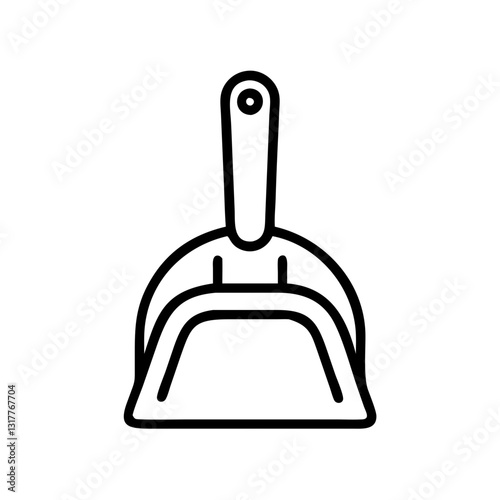 a simple illustration of a black dustpan against a clean backdrop. A design of a household cleaning tool, vector icon illustration