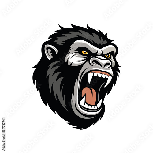 Wallpaper Mural an vector illustration of a roaring gorilla's head, showcasing its fierce expression and prominent fangs. The gorilla has dark fur, expressive eyes, and an open mouth.  Torontodigital.ca