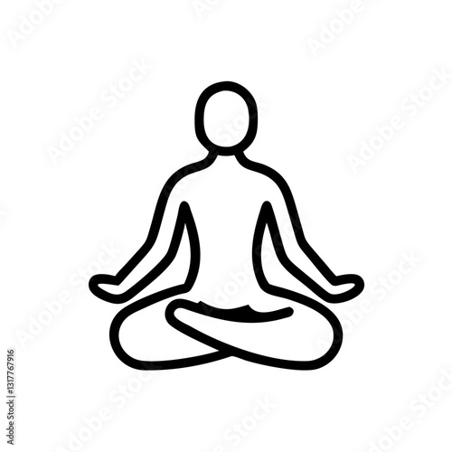 a simple line drawing of a person in the lotus position, symbolizing meditation and mindfulness, vector icon illustration