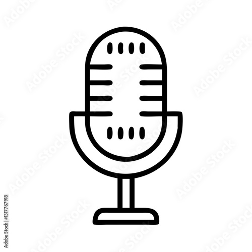 an outlined graphic of a classic microphone, perfect for podcasting, recording, or broadcasting, vector icon illustration