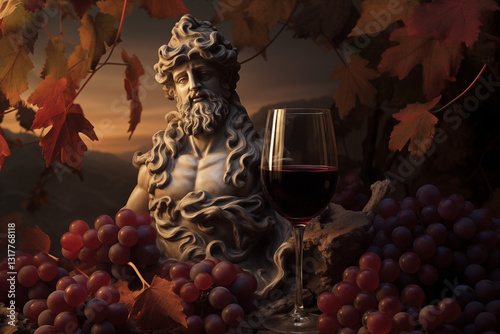 Dionysus, Greek God of Wine, Revelry, and Theater, Bacchus, God of Ecstasy, Fertility, and Celebrations in Greek Mythology, Ancient Greece, Divine Ruler of Festivities and Joyful Arts.