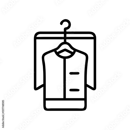 an abstract outline image of a jacket hanged on a rack, vector icon illustration