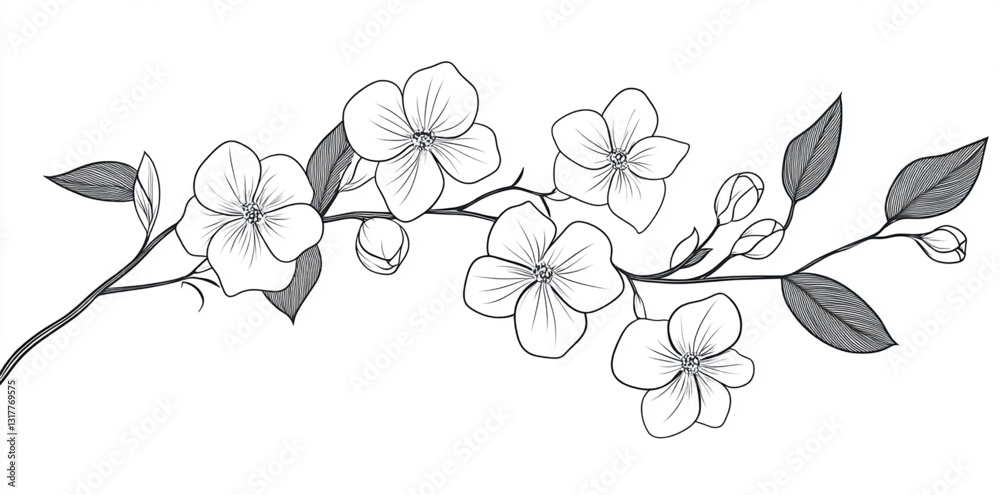 Fototapeta premium Minimalist Floral Outline with Leaves and Branches 