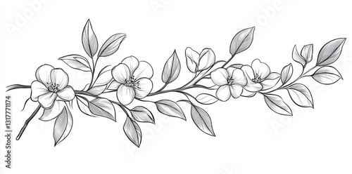 Elegant Botanical Line Art Vector Illustration
