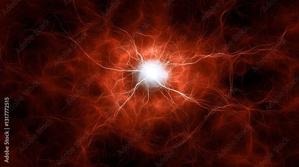 A bright light surrounded by swirling fiery red tendrils A bright light surrounded by swirling fiery red tendrils