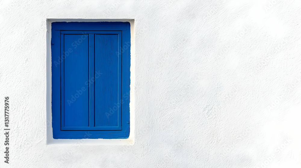 Bright Blue Window On A Textured White Wall In Greece Reflecting Traditional Greek Island Architecture