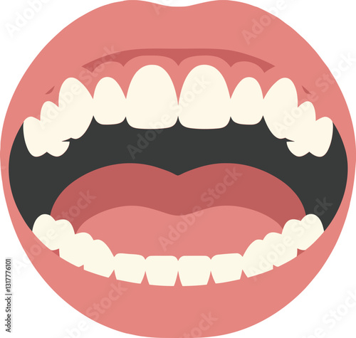 Open mouth with visible teeth and tongue in a flat and minimal design style showcasing expression and communication in vector art