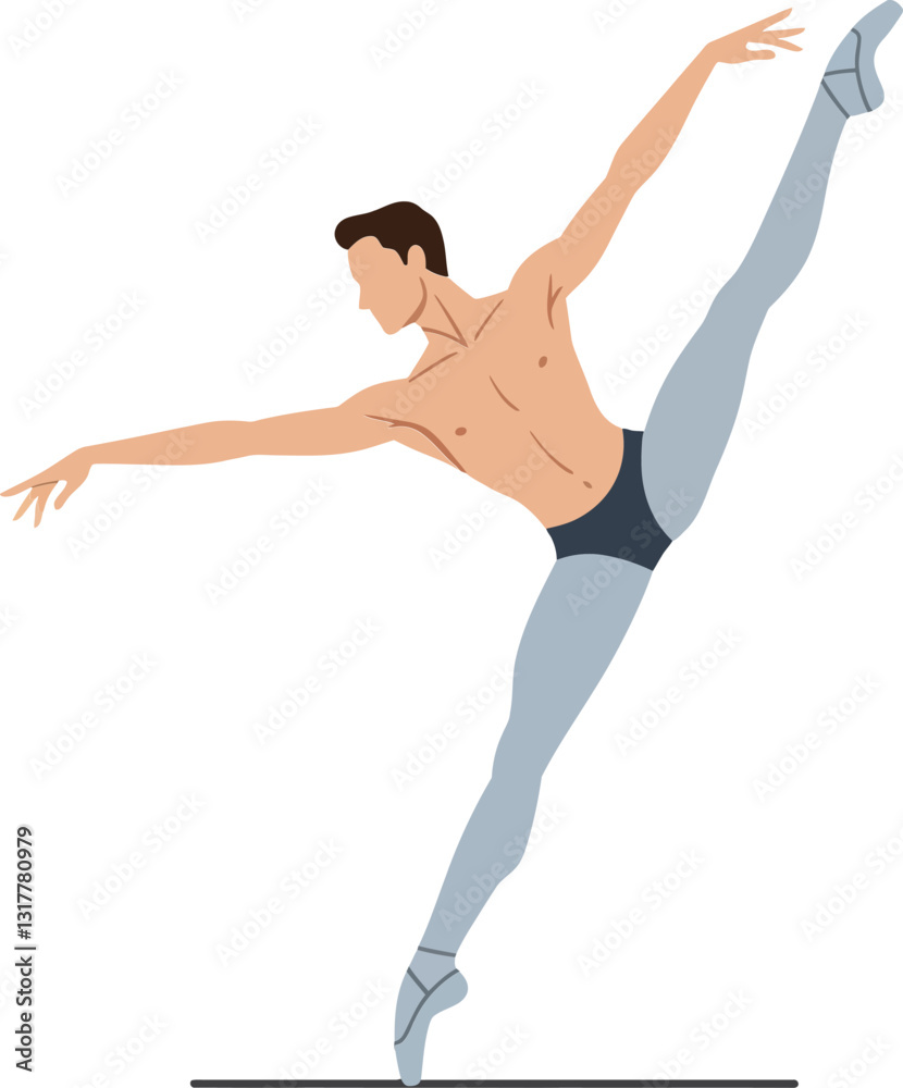 Fototapeta premium Dynamic male ballet dancer in an elegant pose showcasing strength and grace in minimal vector art