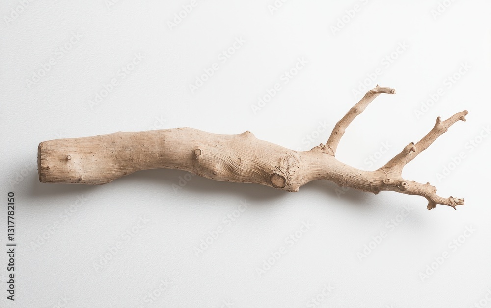 Light Brown Driftwood Branch on White Background Light Brown Driftwood Branch on White Background