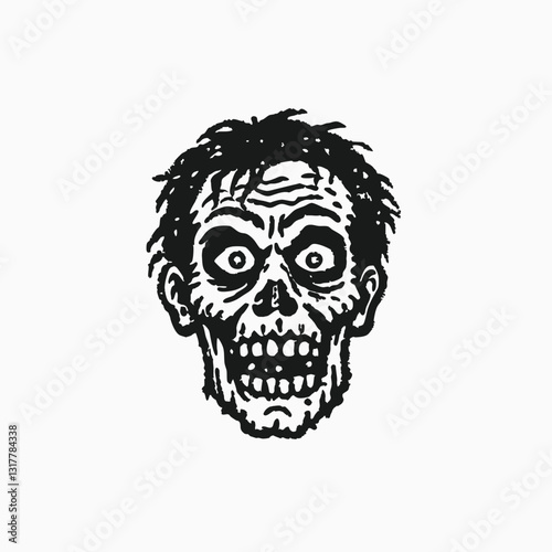 Black silhouette Cartoon  Zombie face. Halloween vector illustration