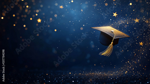 Dark Royal Blue Background with Stars Forming Graduation Cap