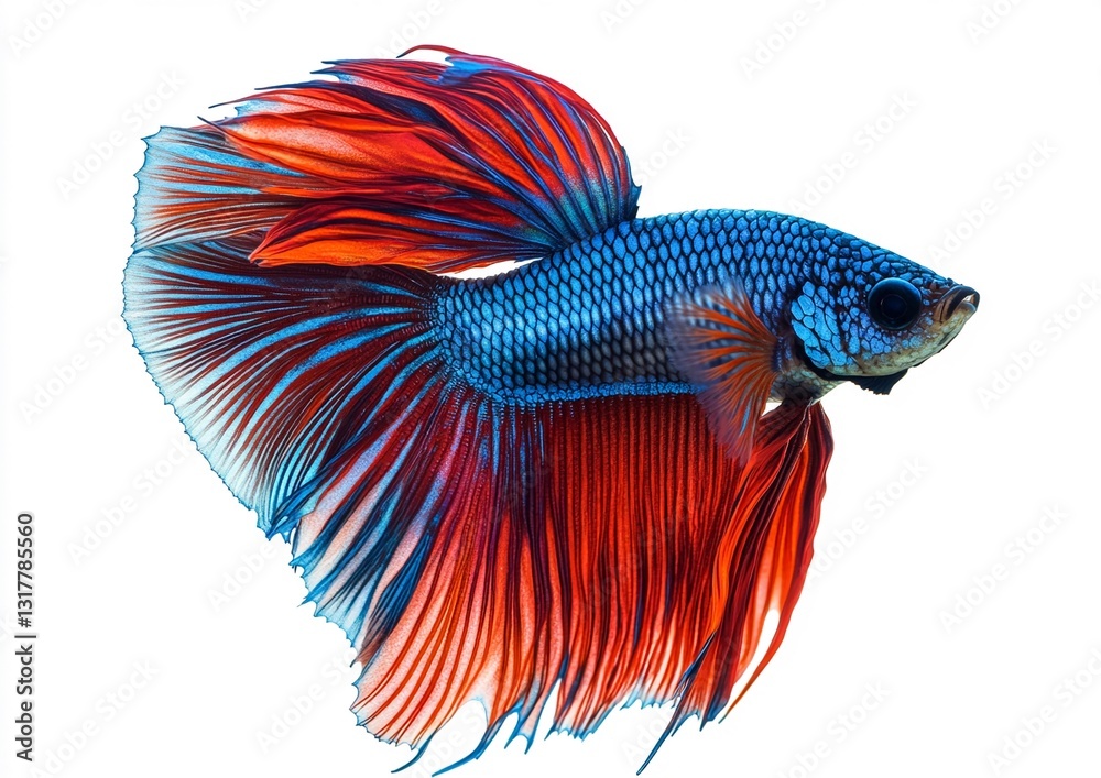 Stunning Vibrant Betta Fish with Flowing Fins and Iridescent Scales on White Background – Deep Blue and Red Hues Captured in Ultra-Detailed Professional Studio Shot Stunning Vibrant Betta Fish with Flowing Fins and Iridescent Scales on White Background – Deep Blue and Red Hues Captured in Ultra-Detailed Professional Studio Shot