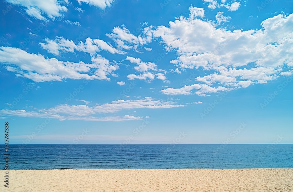 Obraz premium An abstract representation of a tropical beach with a blue sky and white clouds in the background