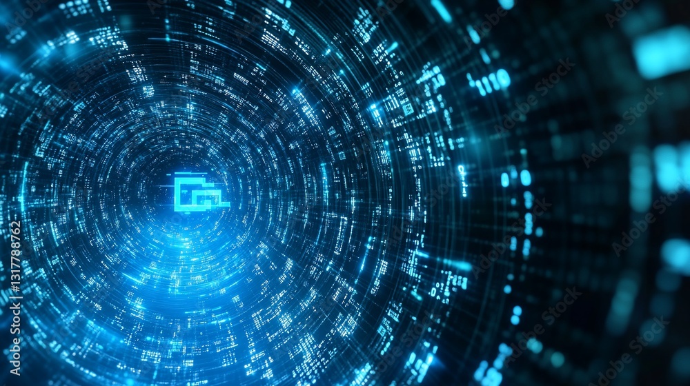 Digital Data Vortex: Abstract Futuristic Tunnel of Binary Code and glowing Circuitry Digital Data Vortex: Abstract Futuristic Tunnel of Binary Code and glowing Circuitry