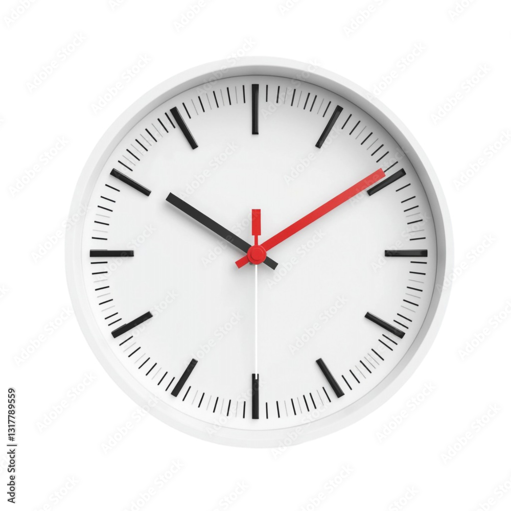 Simple White Clock Showing Time Red and Black Hands Simple White Clock Showing Time Red and Black Hands