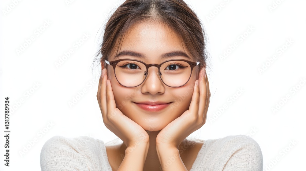 a beautiful asian woman with glasses , Generative art. a beautiful asian woman with glasses , Generative art.