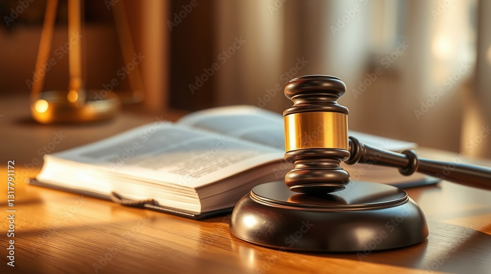 Judge's Gavel and Law Book in a Courtroom Judge's Gavel and Law Book in a Courtroom