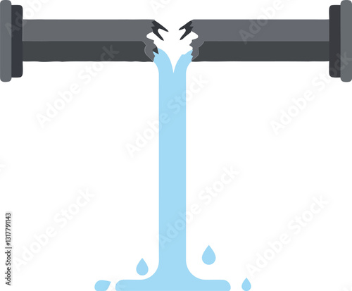 Obraz na płótnie Two broken pipes leaking water depicted in a minimal and flat design style showcasing environmental concerns in vector illustration w salonie