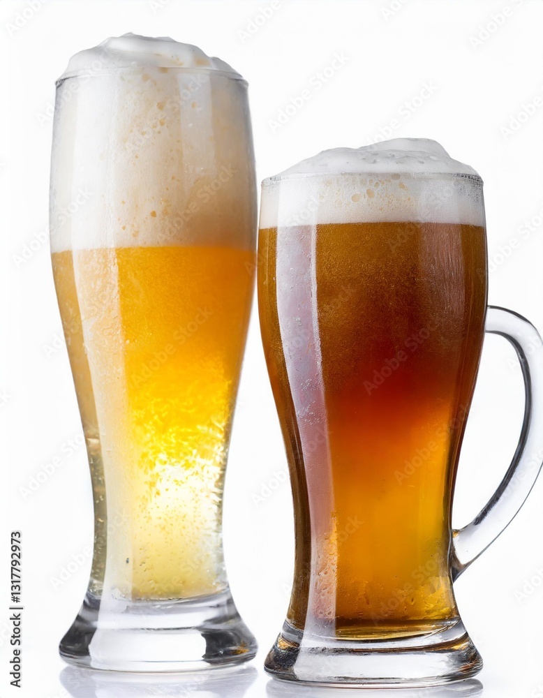 Set of Beer Cocktails with Frothy Foam in Various Glasses and Mugs Isolated on White Background Set of Beer Cocktails with Frothy Foam in Various Glasses and Mugs Isolated on White Background