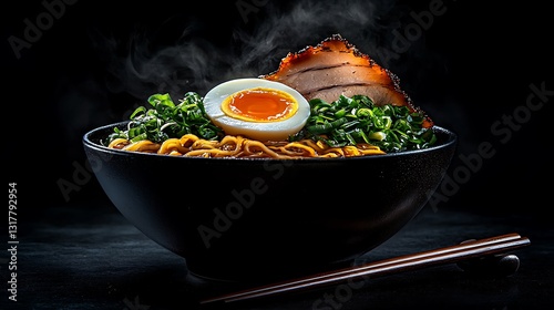 Steaming Ramen Bowl Close-up photo