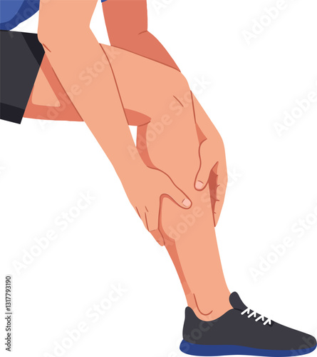 A person in sports attire experiencing discomfort while holding their knee in a minimal vector illustration depicting physical strain and focus on wellness